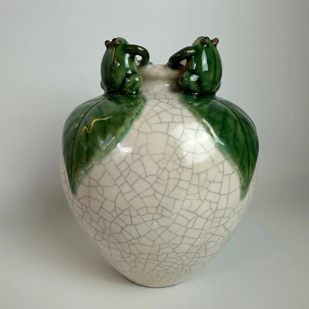 VTG‎ Majolica Frog Round Ceramic Art Pottery Vase